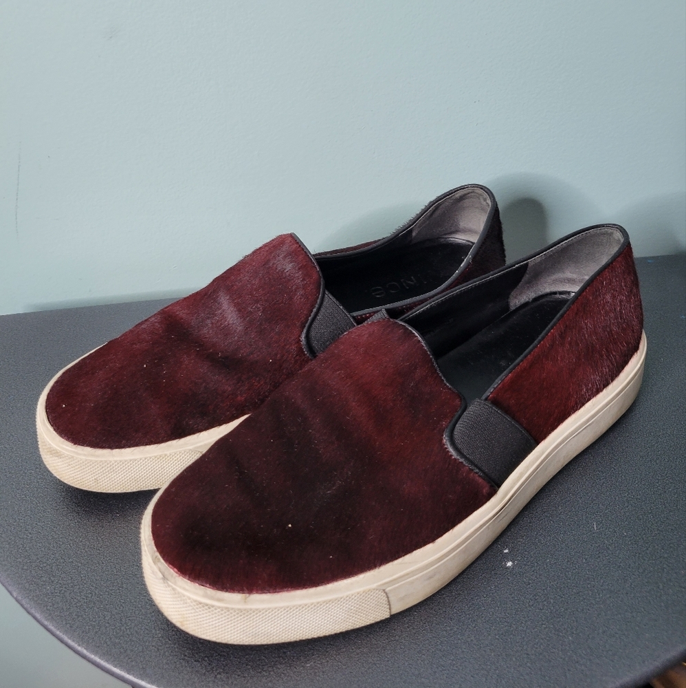 Vince Berlin Calf Hair Slip On Sneakers Size 6.5 Red Cherry